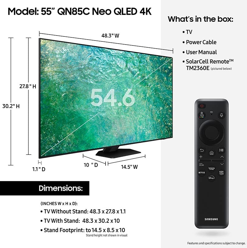 Smart TV Samsung Neo QLED 4K Neo Quantum HDR Alexa Negro Clase QN85C Series 55 Pulgadas