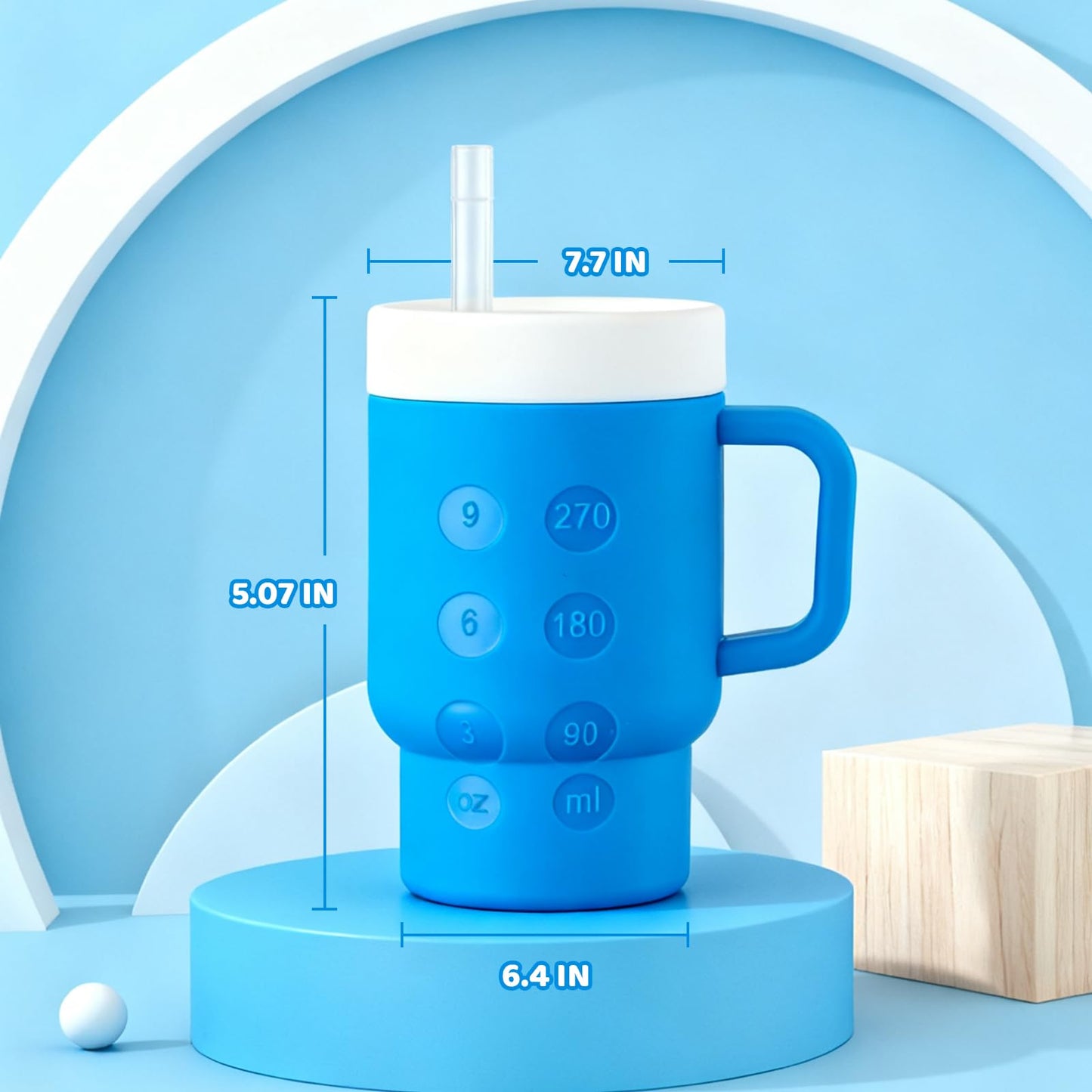 TAKYIT - Mini vaso de silicona para niños de 14 onzas con mango y pajita, fácil de limpiar, fomenta la hidratación