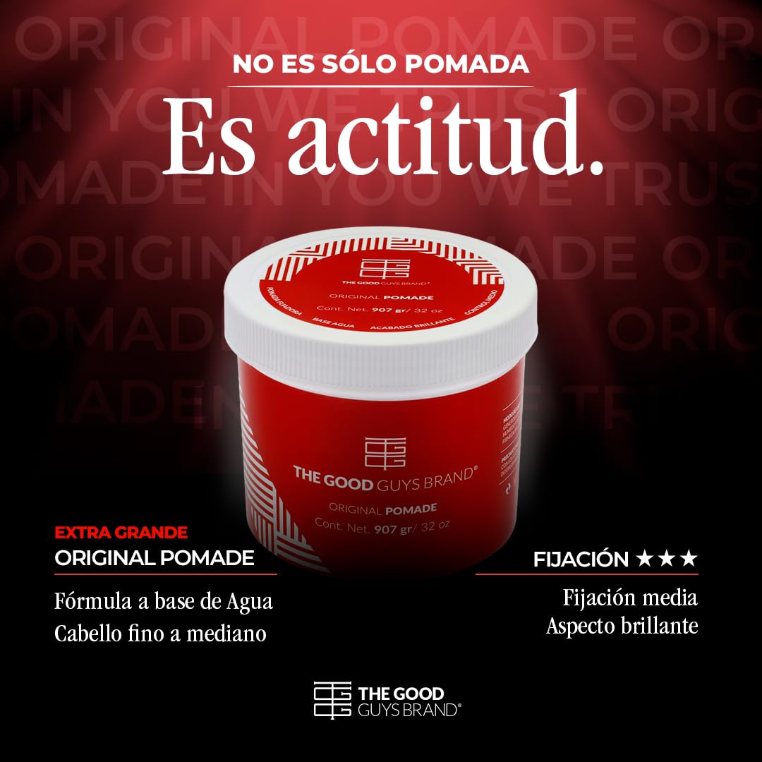 Cera para Cabello Hombre | Original Pomade Fijación Media | Aspecto Brillante y Saludable | Pomada para Cabello Hombre Sin Químicos Agresivos | Productos para el Cabello | THE GOOD GUYS BRAND (907gr)