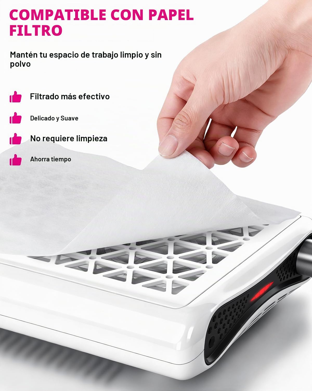 Colector de Polvo de Uñas HACITECH Blanco con Ajuste de 10 Niveles y 30 Filtros para Salón y Hogar