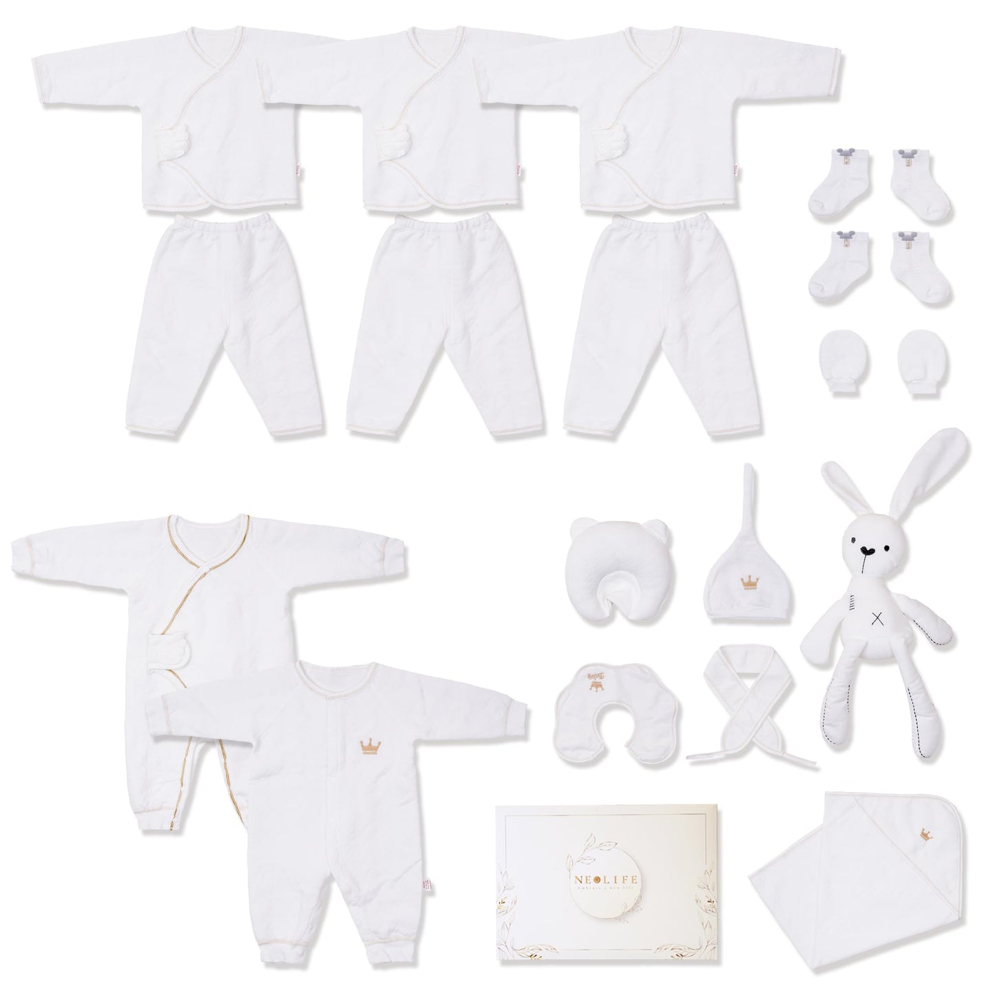 Juego de 20 piezas de conejo de algodón orgánico de invierno para bebé, cesta de lujo para baby shower, artículos esenciales para recién nacidos, unisex, 0-6 meses