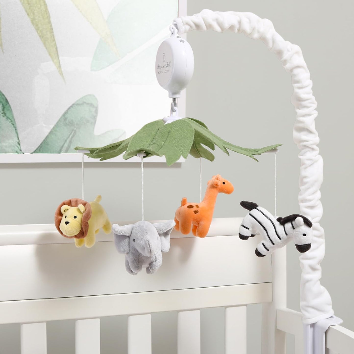 Móvil Musical para Cuna The Peanutshell blanco con Animales de Selva y Canciones de Cuna para Bebés