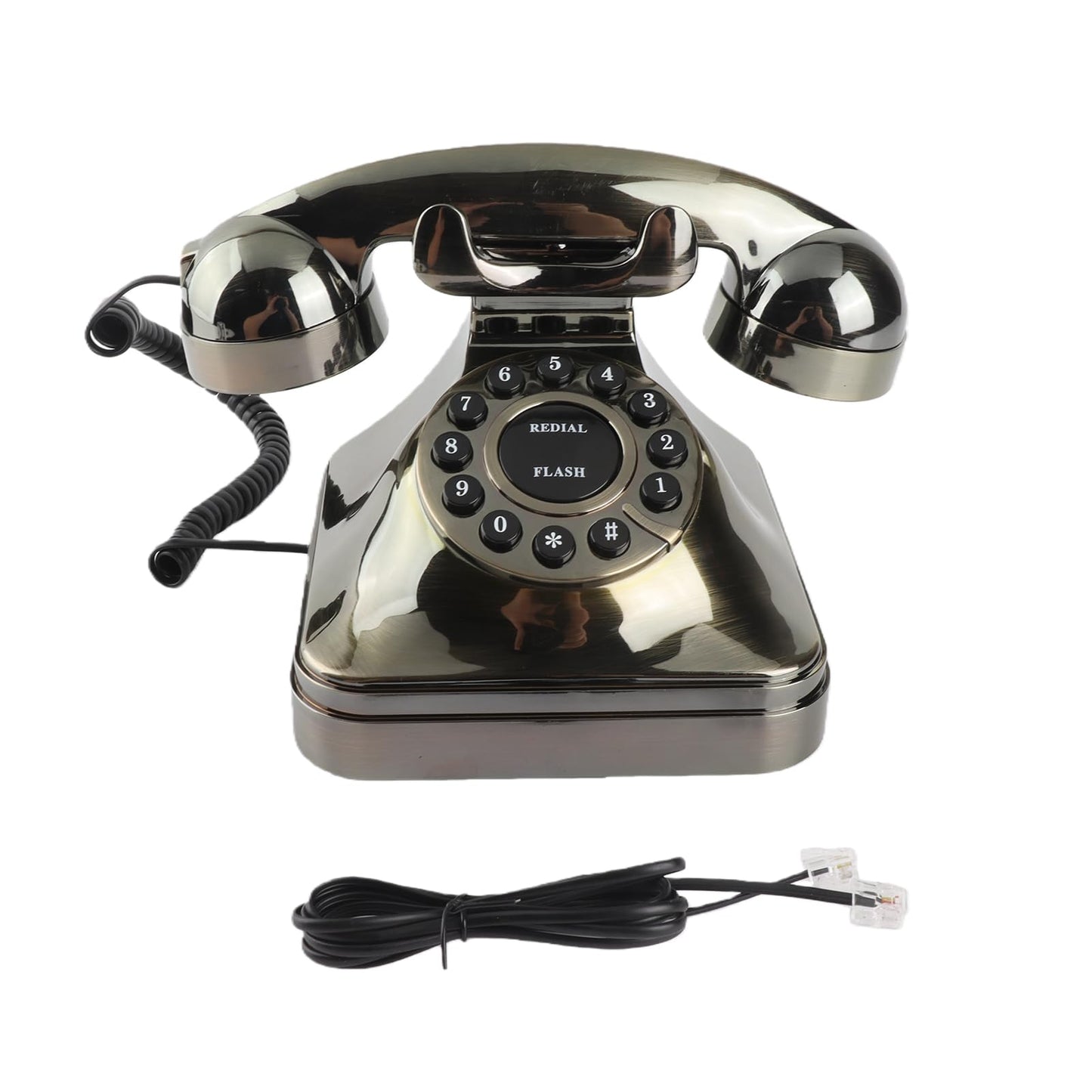 FastUU Teléfono Fijo Vintage Bronce, Teléfono Antiguo con Almacenamiento de Números y Timbre Mecánico