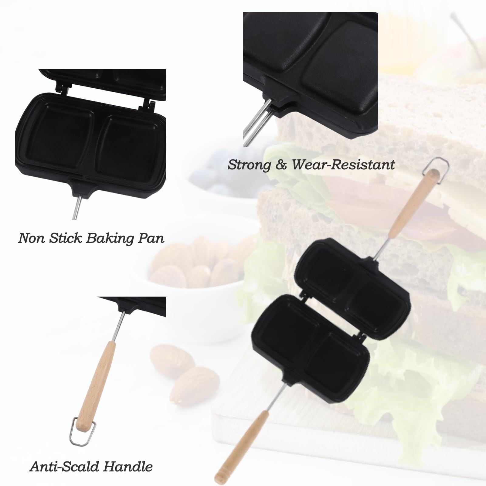 CHICIRIS Sandwichera Estufa, 2 Compartimentos Sanwichera con Mango Desmontable, Antiadherente Parrilla Sandwicherao para Tostada, Pan, Tortilla