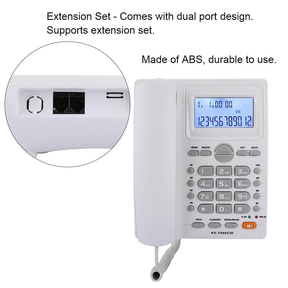 Wendry Teléfono con Cable con Identificador de Llamadas, Teléfono con Pantalal LCD, Teléfono con de Extensión de Doble Puerto, Teléfono con Cable y Altavoz(Blanco)