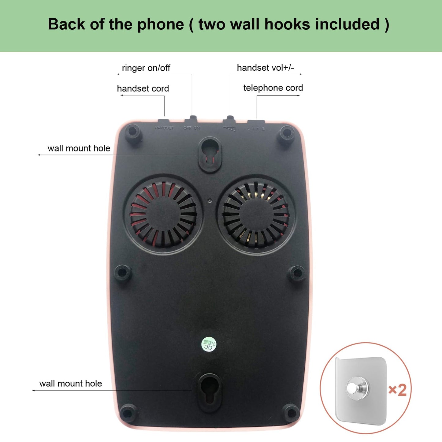 Artisam - Teléfono fijo retro, teléfono de pared clásico con cable, soporte de pared antiguo, con función de remarcado para hogar, oficina, hotel, escuela