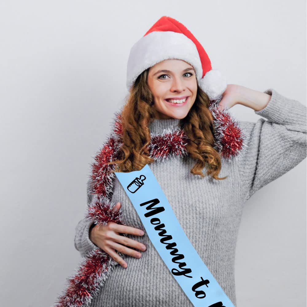 Banda para Baby Shower para Niño - Banda "Mamá por Ser" con Hermosa Cinta Azul y Texto de Foil Negro - Ideal para Revelación de Género, Baby Shower, Bienvenida al Bebé, Regalo para Mamá por Ser o Baby