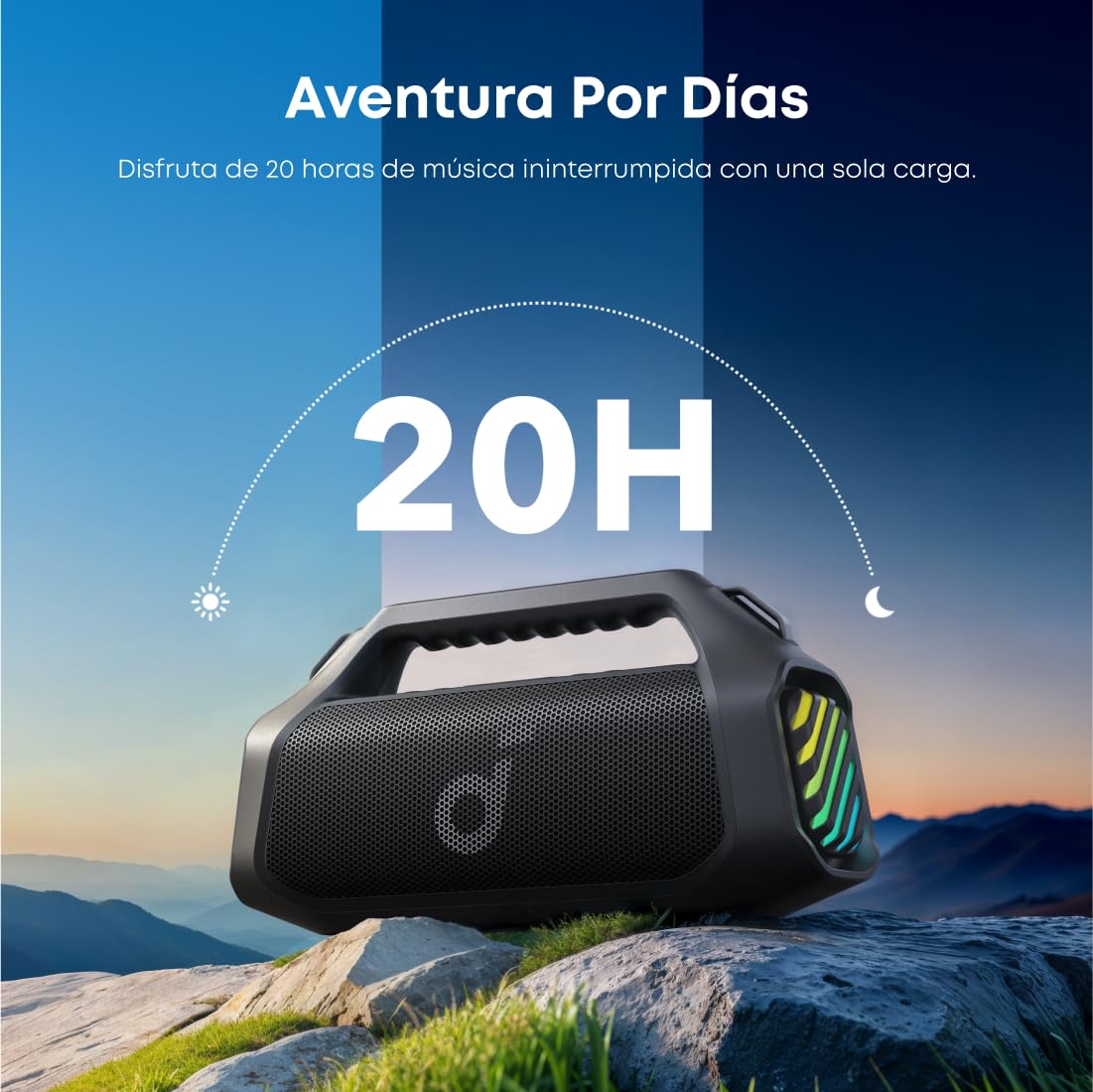 Soundcore by Anker Boom 2 Plus Bocina Bluetooth Portatil, 20h de Reproducción, Potencia 140W con BassUp, Sincroniza +100 Altavoces, IPX7 Flotante, Altavoz Inalámbrico, Party Box