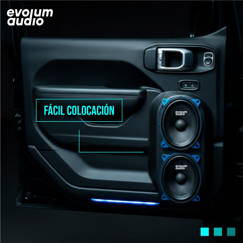 Evolum Audio - Kit Bocinas Medio Rango - Sonido Claro y Potente - Cono de Papel de Titanio - Potencia RMS de 100 W - Materiales de Calidad - Fácil Instalación - Modelo Open Show (4x6 in)