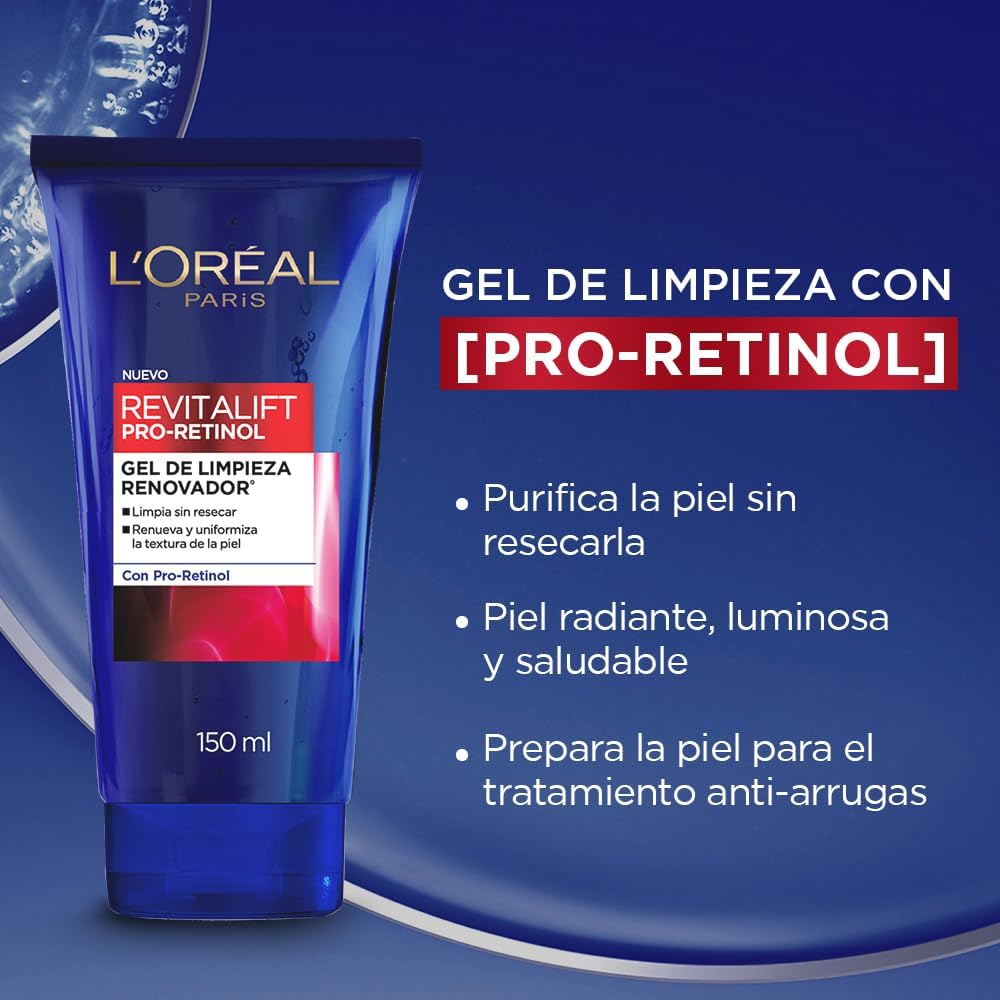 L'Oreal Paris Kit Rutina Completa, Serum Facial Anti Arrugas Revitalif Retinol Puro 30ml + Revitalif Pro-Retinol Crema de Día FPS17, 50ml + Revitalift Pro Retinol Gel de limpieza Facial, 150ml