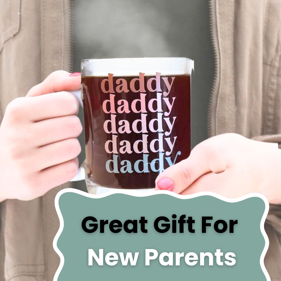 Tipit Drinkware - Juego de tazas de café de vidrio para mamá y papá, juego de regalo para nuevos padres a ser baby shower regalos para padres, tazas de mamá y papá para futuros padres