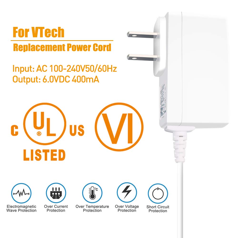 Cargador VTech PLUSPOE para Monitores de Bebé VTech (DM221, DM221-2, DM223, DM251, DM111, DM112, DM222, DM271) - Adaptador de Corriente CC 6.0V 6.0 pies