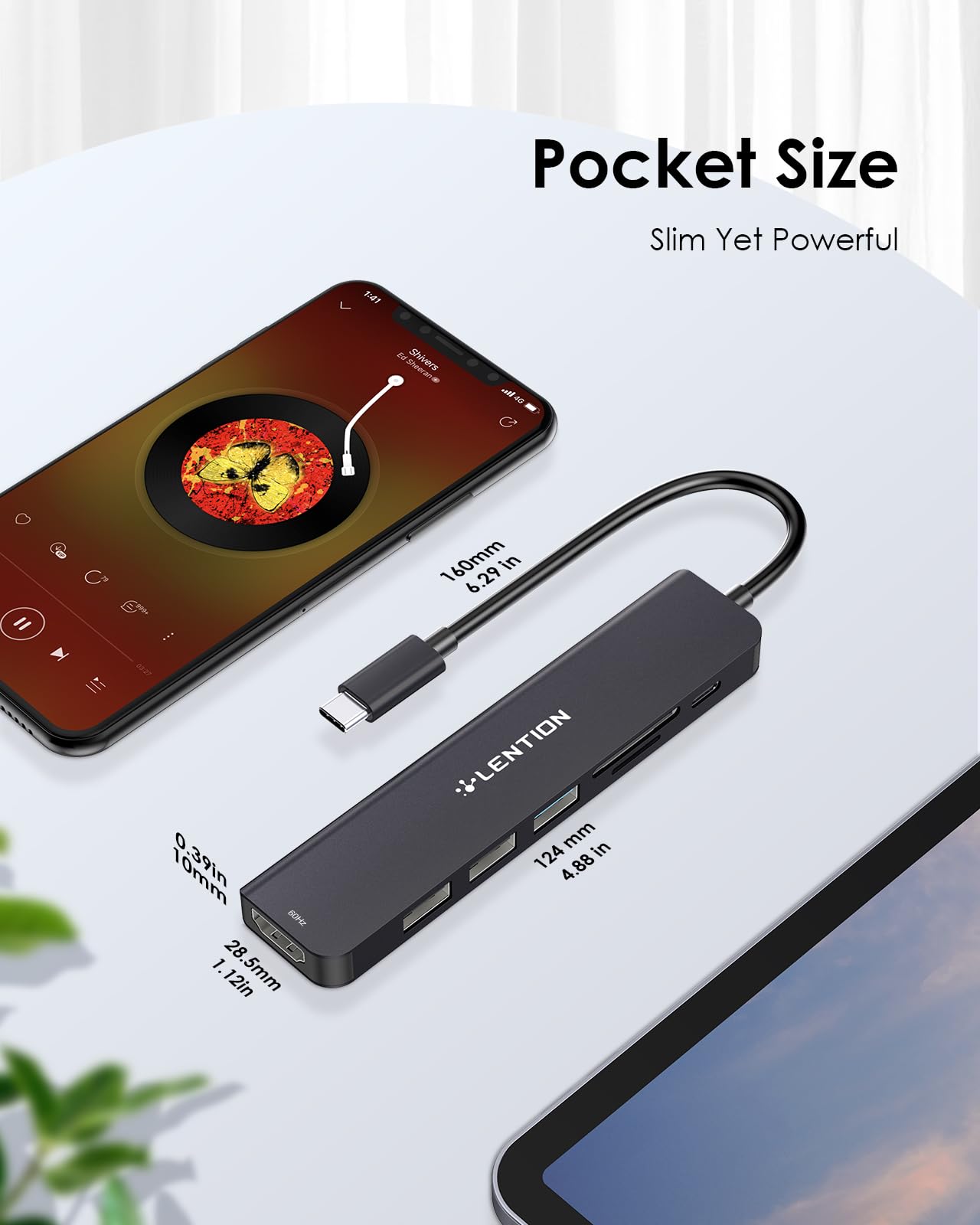 LENTION 7 en 1 USB C Hub 4K 60Hz,5 GBP Adaptador USB C,Lector de Tarjetas SD TF,1 USB 3.0 y 2 USB 2.0, PD 100 W,Carga Compatible con MacBook Pro 2025-2016, Chromebook, ipone16 (CE18,Negro)