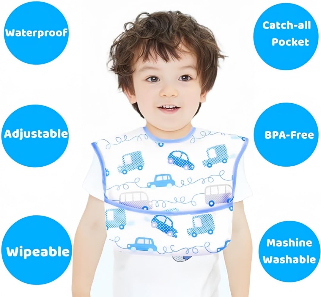 Norinori Babero impermeable para bebé, babero de alimentación con bolsillo para bebé, niño, niña, lavable, 6-48 m