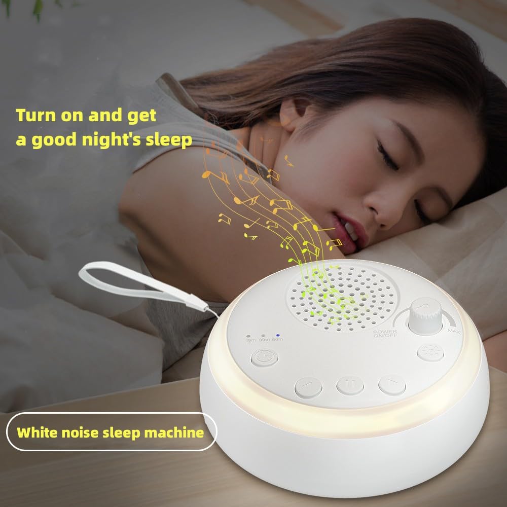 Máquina de sonido Easysleep - Máquina de ruido blanco con 16 sonidos calmantes y luz nocturna, con 3 temporizadores de sueño, portátil y alimentado por USB para relajación del sueño