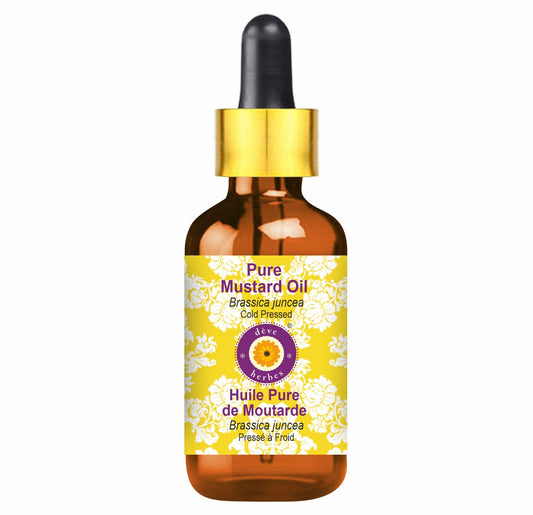 Deve Herbes Aceite de mostaza puro (Brassica juncea) con gotero de vidrio 100% natural de grado terapéutico prensado en frío, 15 ml