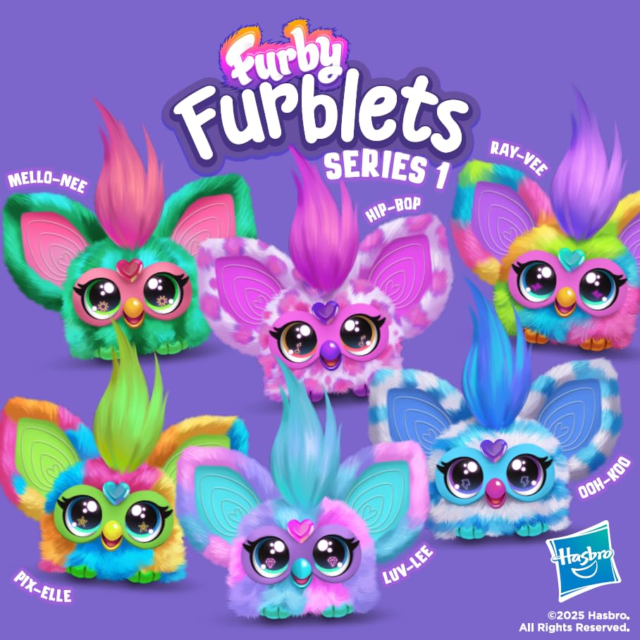 Furby Furblets Peluche Miniamigo Ray-Vee - Peluche electrónico arcoíris con más de 45 Sonidos, música K-Pop y Frases en Furbish con Llavero para niños y niñas a Partir de 6 años