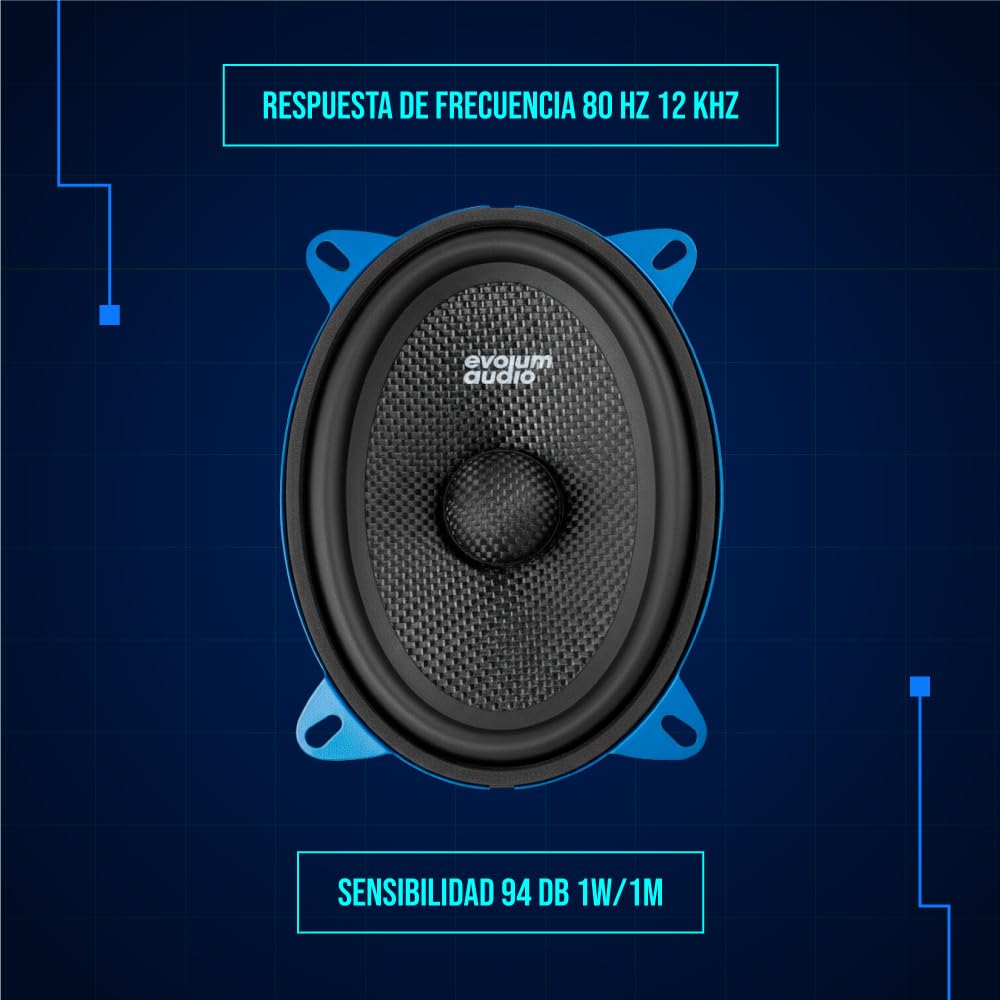 Evolum Audio - Kit Bocinas Medio Rango - Sonido Claro y Potente - Cono de Papel de Titanio - Potencia RMS de 100 W - Materiales de Calidad - Fácil Instalación - Modelo Open Show (4x6 in)