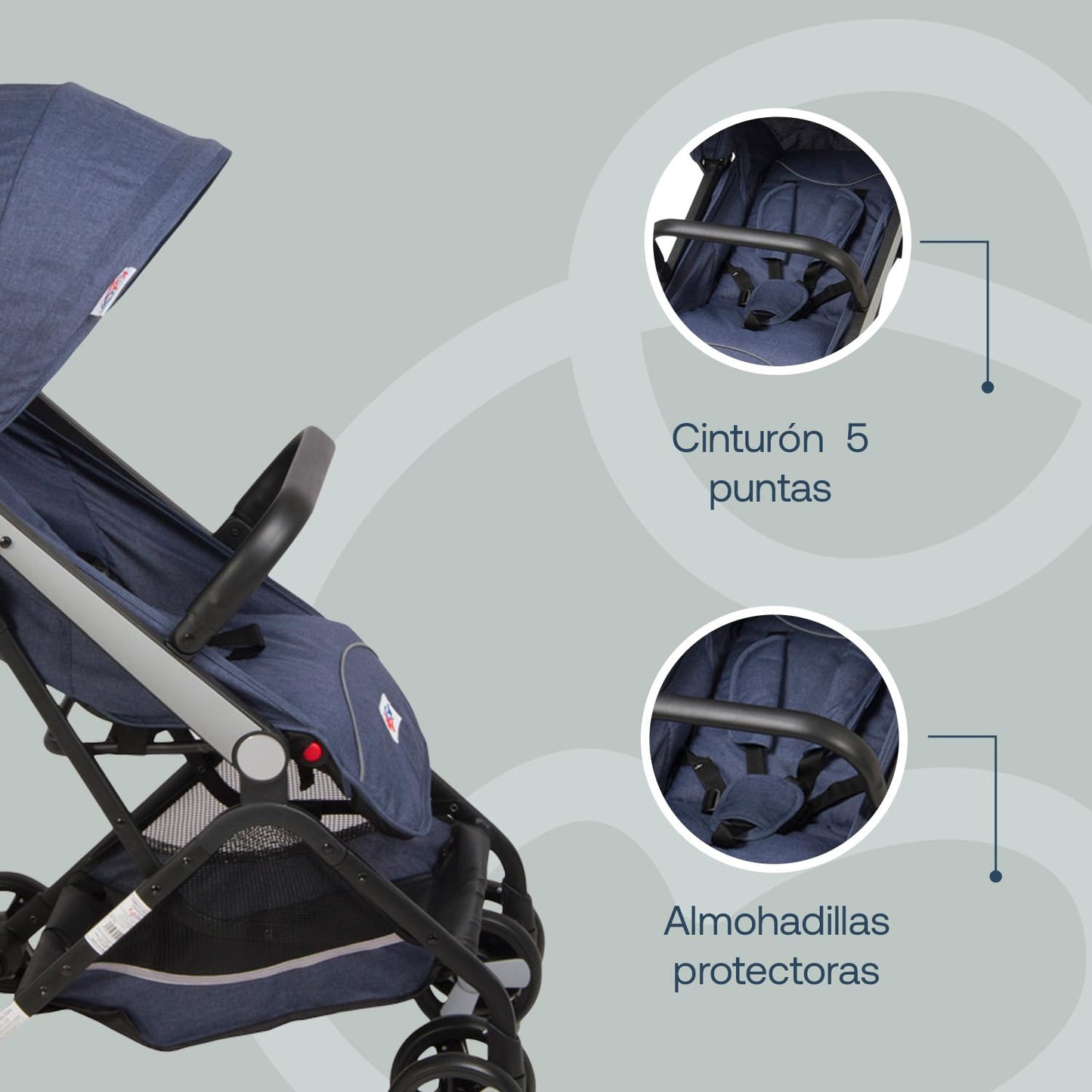 Bebesit Carriola para bebe Flex - Reclinable - Carriola de Baston Ligera con Cinturón de 5 puntos - Recién Nacidos a 4 Años o hasta 15 kilos - Compacta, Liviana y Plegable - Carriola de Viaje