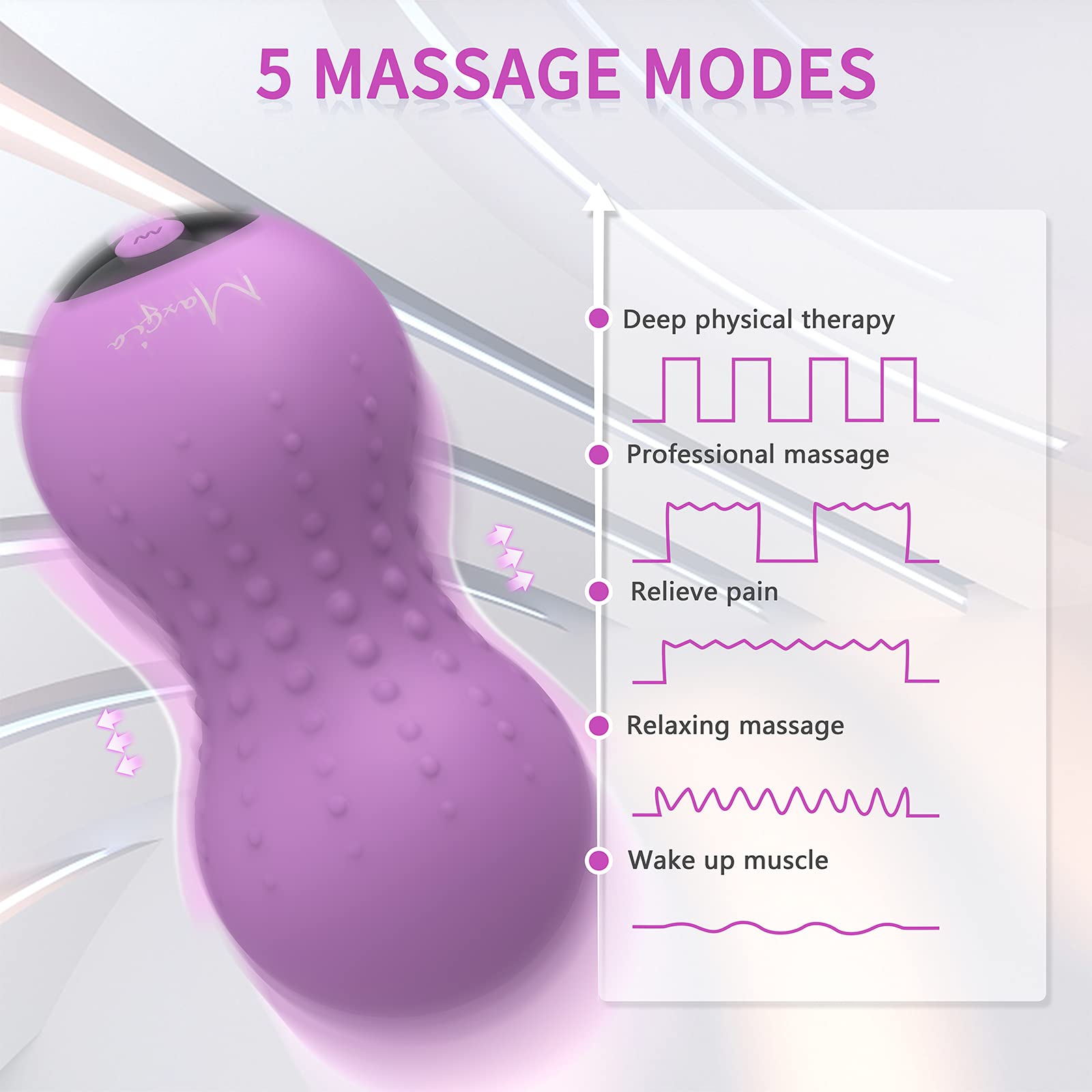 Bola de Masaje Vibratoria Maxgia Púrpura con Calefacción y Doble Rodillo para Liberación Miofascial y Alivio del Dolor