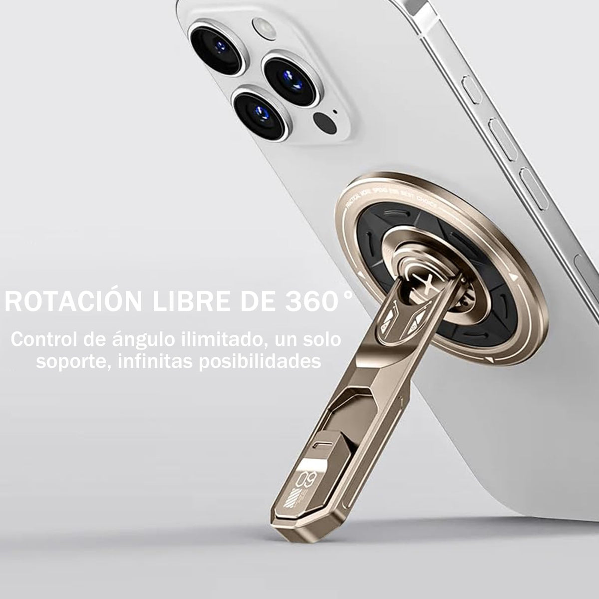 Soporte Magnético para Celular Aleación de Aluminio Dorado 360° con Anillo y Botón de Alivio de Presión