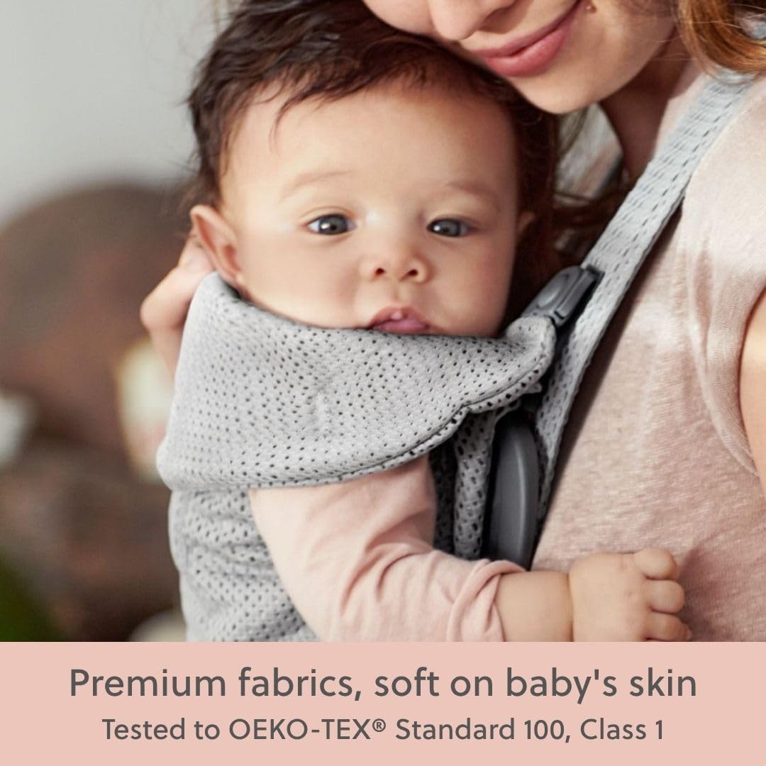 BabyBjörn Canguro Portabebé Mini, Gray, 3D Mesh | Para recién nacidos, de 0 a 12 meses (3.2–11 kg), ergonómico y fácil de usar
