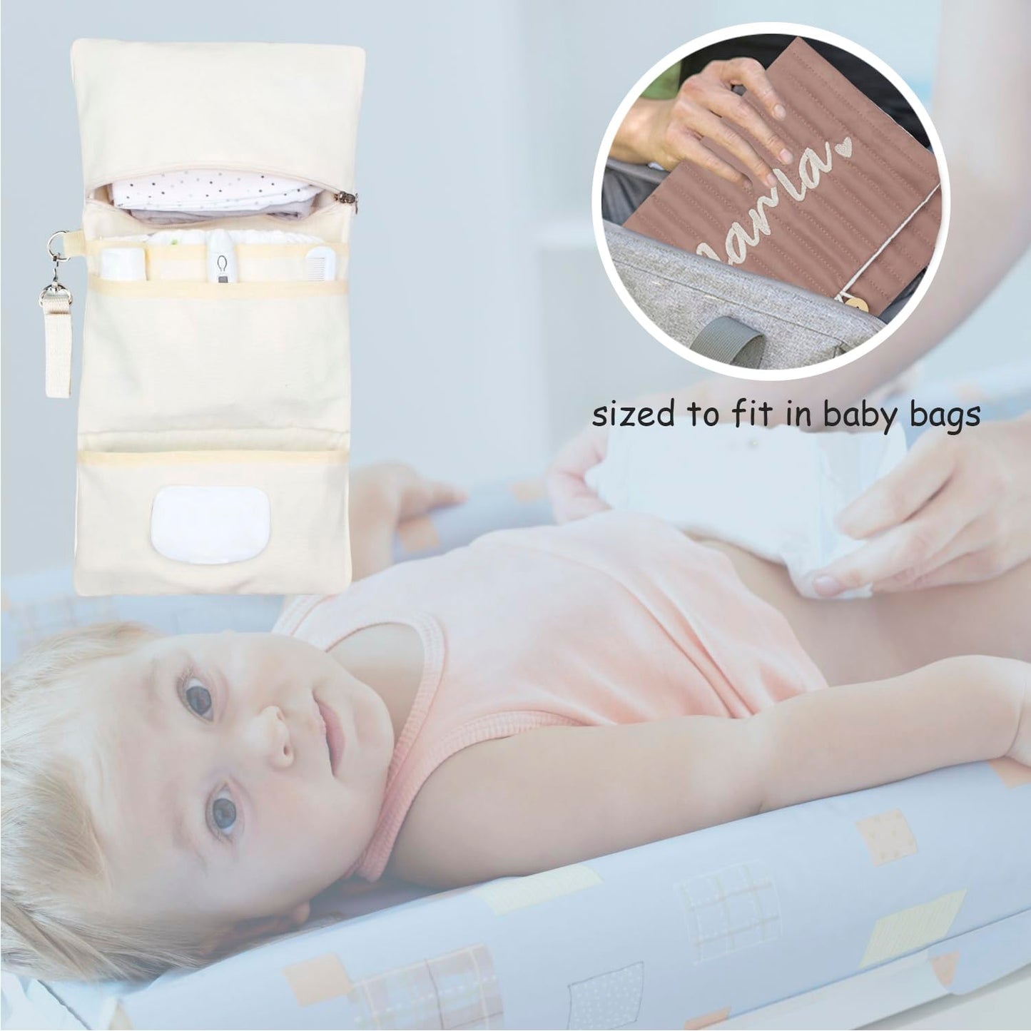 MODAKIDS Organizador de bolsas de bebé, mini bolsa de pañales impermeable, juego de viaje plegable para mamá, organizador de pañales, con regalo para baby shower (café)