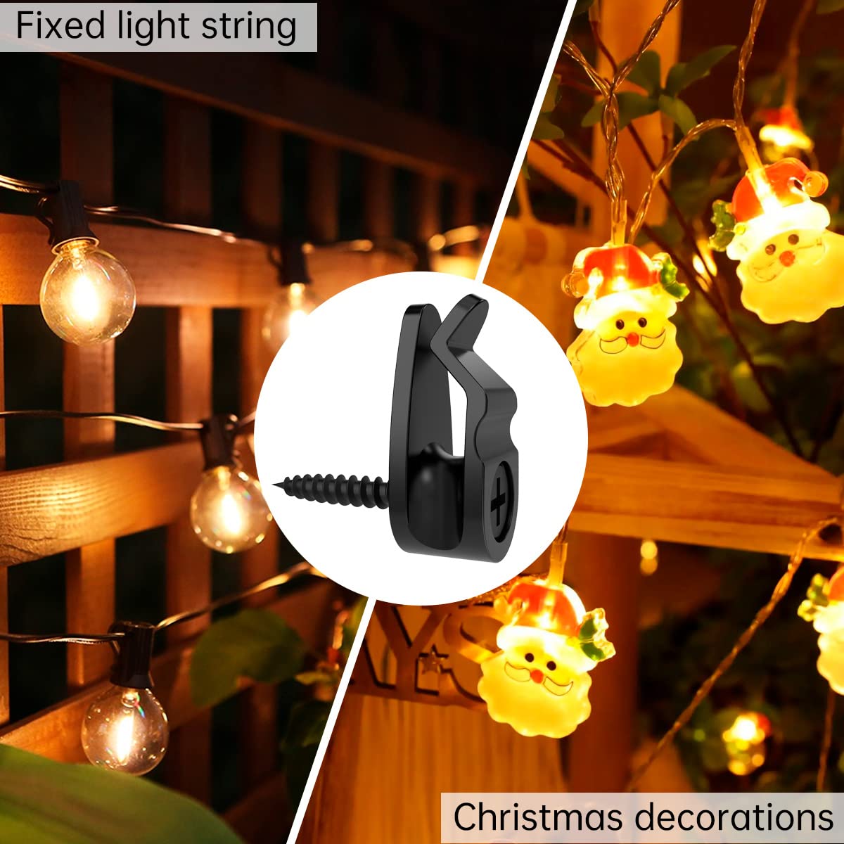 GEZIDEA - Ganchos para colgar luces, ganchos de rosca para colgar luces de Navidad, clips de luz LED de hada, color negro, paquete de 50 (grande)