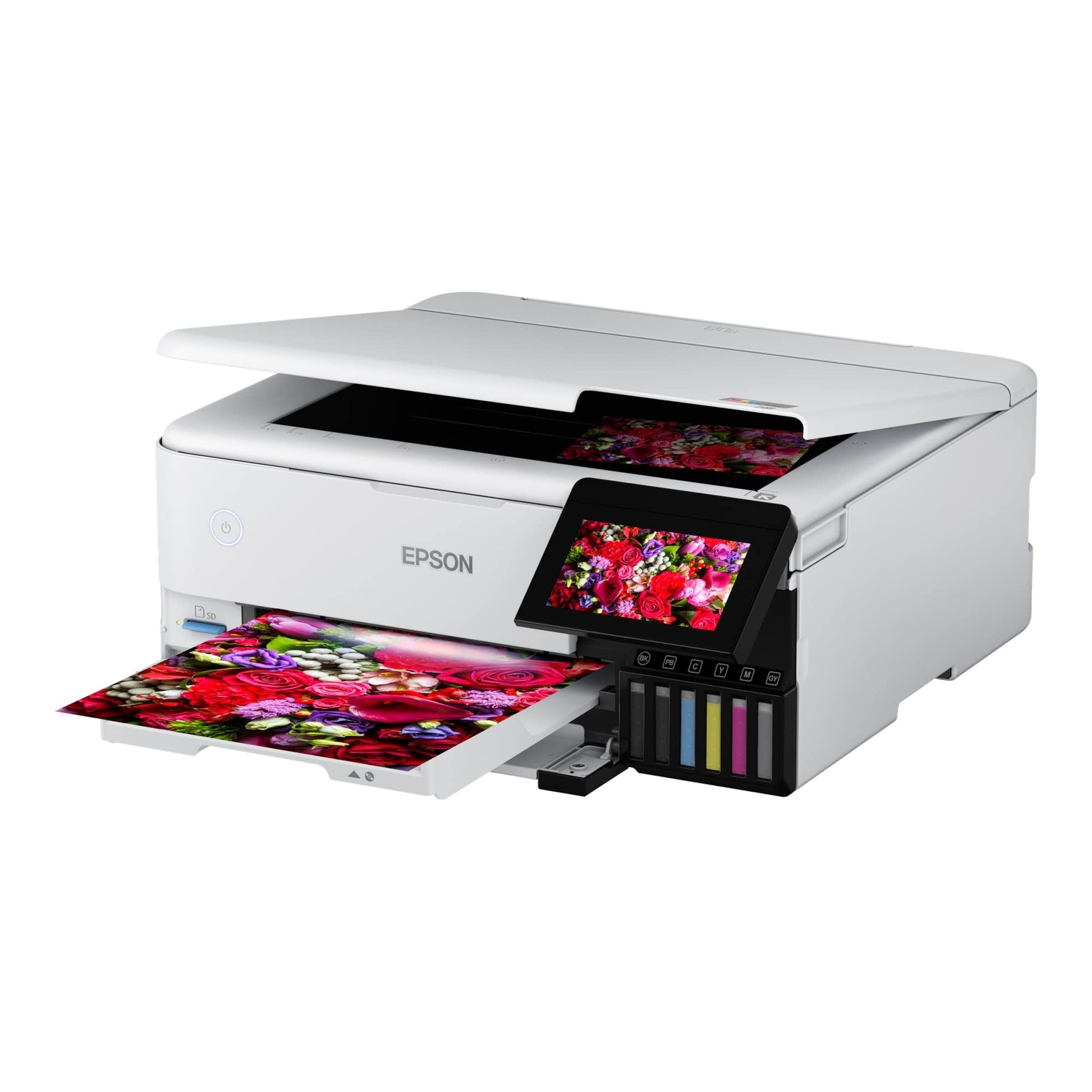 Epson EcoTank Photo ET-8500 Impresora Supertank inalámbrica a Color Todo en uno con escáner, copiadora, Ethernet y visualización táctil a Color de 4.3 Pulgadas, Blanco, Grande