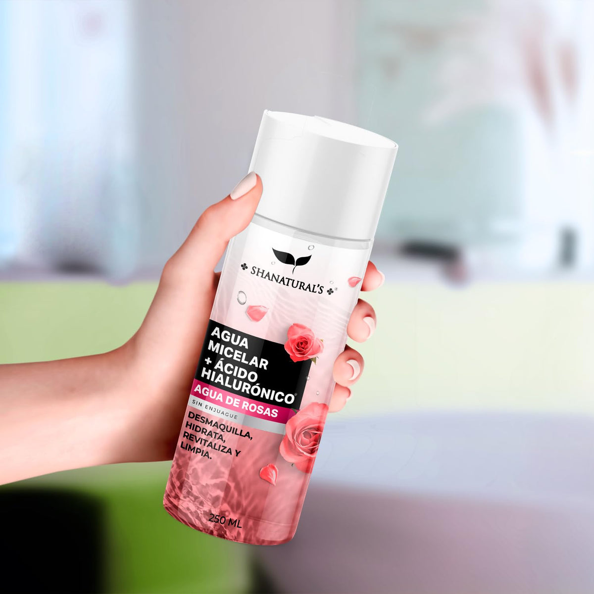 Agua Micelar con Ácido Hialurónico y Agua de Rosas, 250 mL