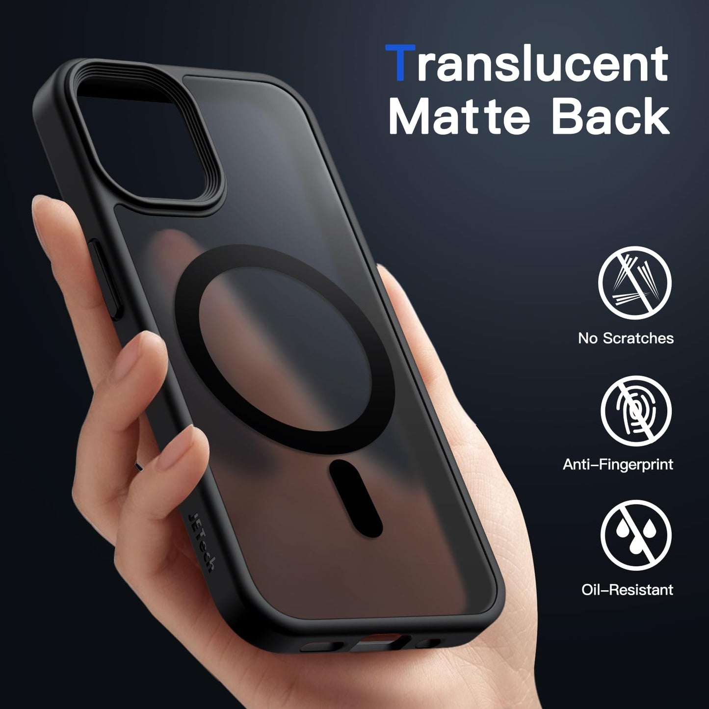 JETech Funda Magnética para iPhone 12/12 Pro 6.1 Pulgadas Compatible con MagSafe, Carcasa Translúcida Mate Trasera Fina Antigolpes (Negro)