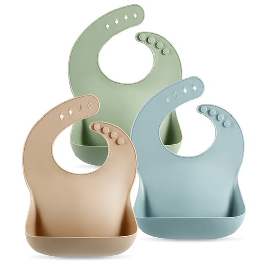 Juego de Baberos PandaEar Marrón Azul Verde Silicona Impermeable para Bebés y Niños Pequeños Unisex
