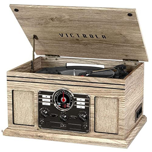 Tocadiscos Nostálgico Victrola Bluetooth Oatmeal con Altavoces Integrados y Reproductor de CD y Casete