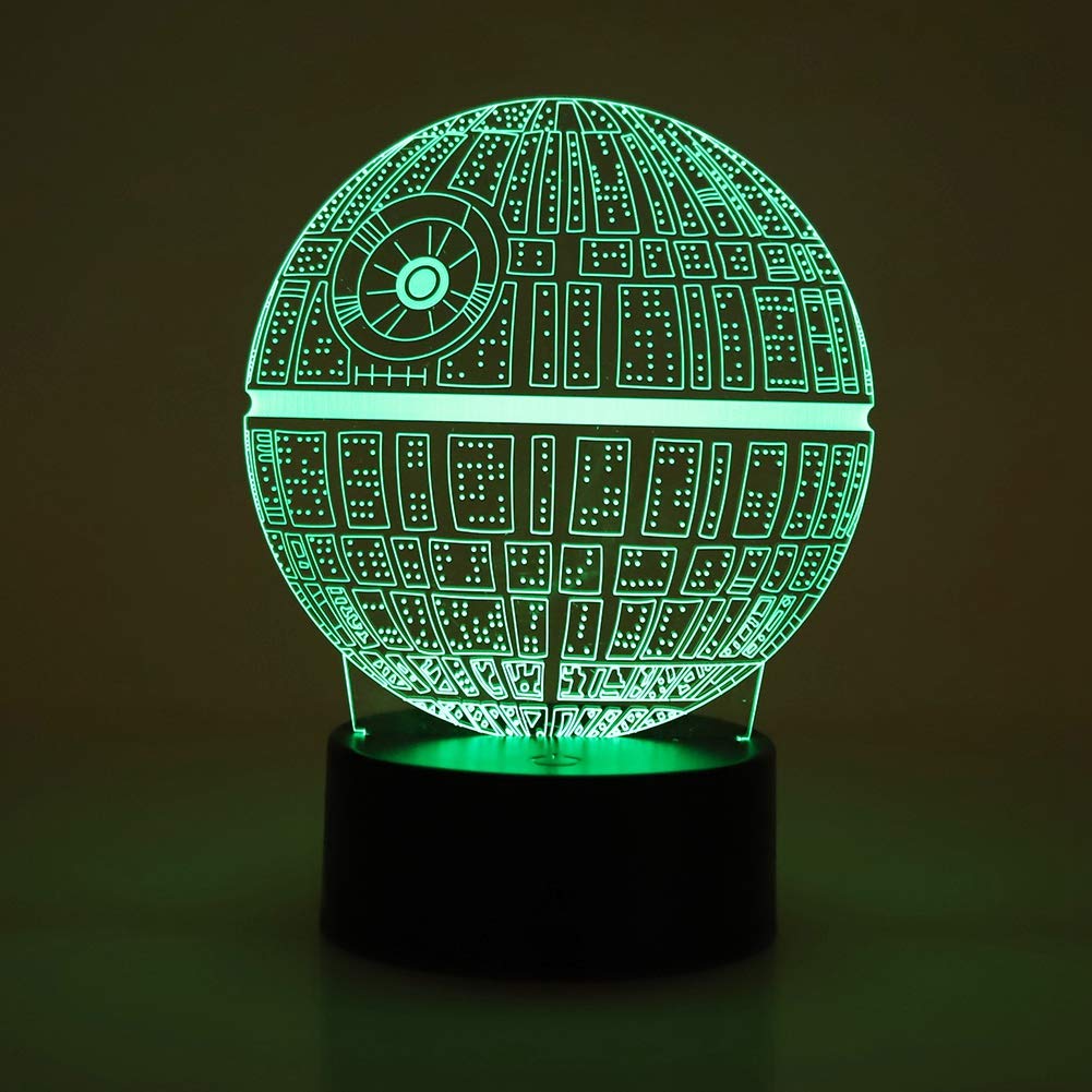 Luz de Noche 3D Yosoo Negra Patrón de Planeta con Interruptor Táctil USB