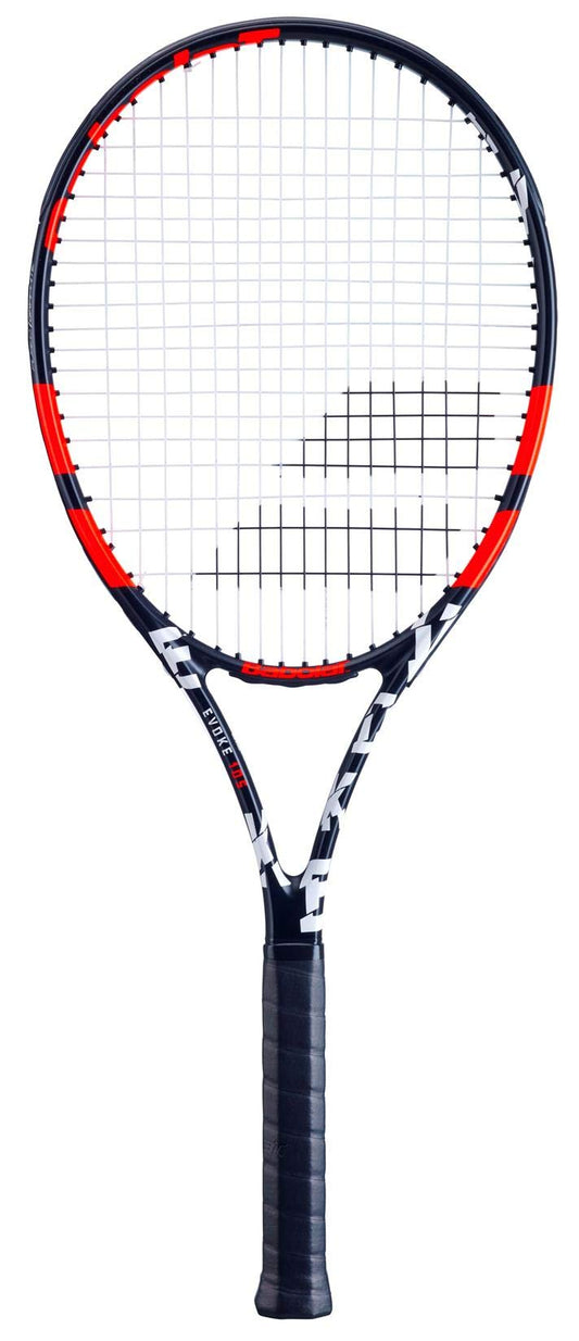 Babolat Evoke 105 - Raqueta de Tenis con Cuerda, Negro/Naranja (Agarre de 4 1/2")