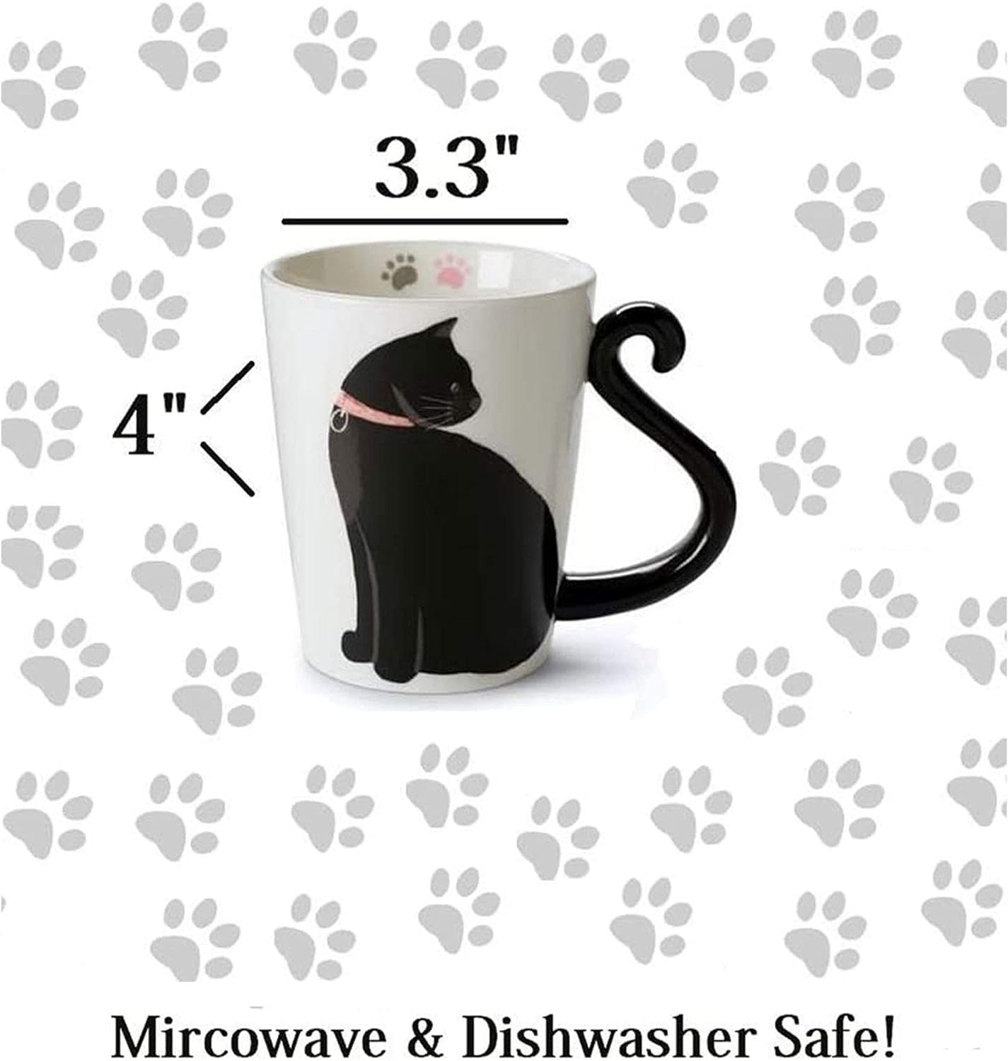 Tazas de Cerámica Animal con Diseño Impreso a Mano Gato Blanca