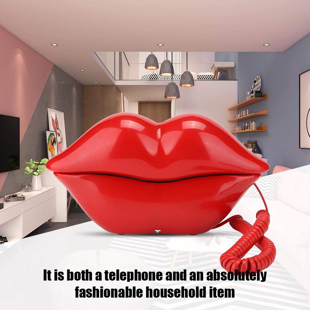 070 Teléfono con Cable, Multifuncional, Bonito teléfono con Forma de Labios, teléfono de Escritorio, decoración del hogar, teléfono Fijo de Escritorio, teléfono Fijo para Hotel en casa(Rojo)