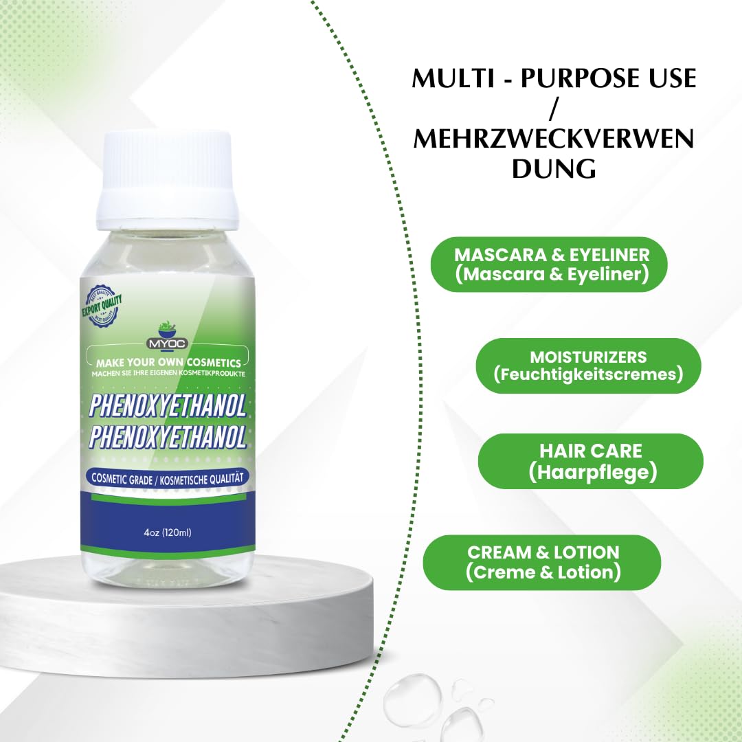 MYOC fenoxietanol líquido | líquido para conservantes, utilizado en humectantes para la piel, protectores solares, cuidado del acné, cuidado del cabello, productos para bebés, productos cosméticos (120 Ml)