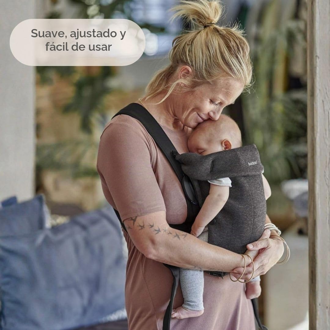 BabyBjörn Canguro Portabebé Mini, Charcoal Gray, Jersey 3D | Para recién nacidos, de 0 a 12 meses (3.2–11 kg), ergonómico y fácil de usar