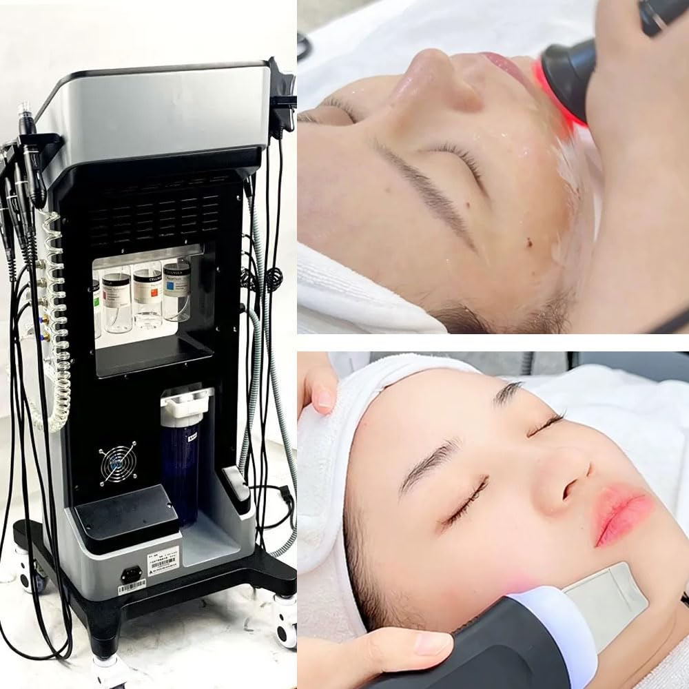 11 en 1 Máquina Facial de Oxígeno de Hidrógeno, Dispositivos de Belleza de Rociador de Pie con Rueda, Diamante Dermoabrasión, Máscara Facial LED,para Mejorar de los Dispositivos de Celulitis