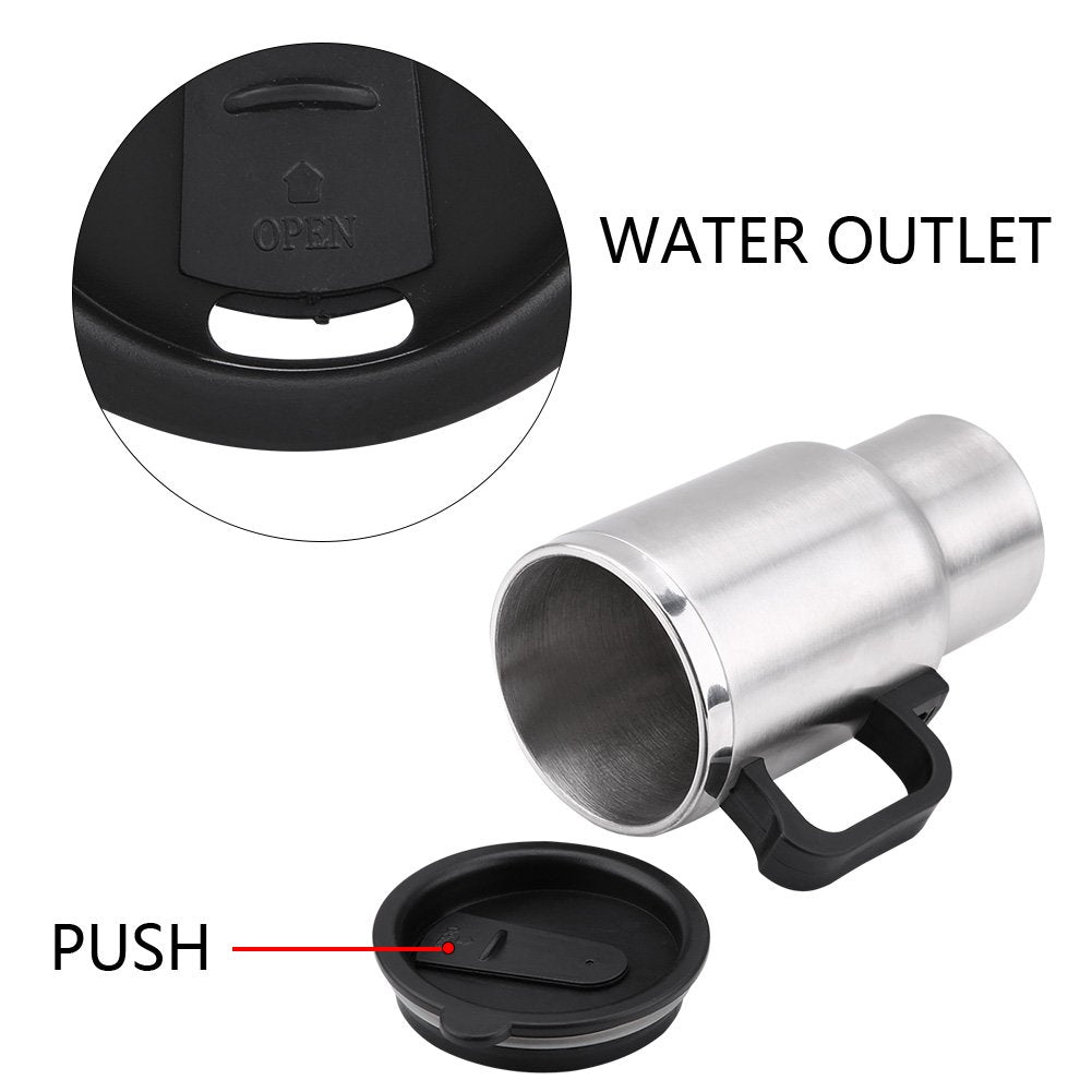 Hervidor de Agua Eléctrico 12V 450ml - Taza de Calefacción de Viaje de Acero Inoxidable para Café y Té - Portátil para Coche