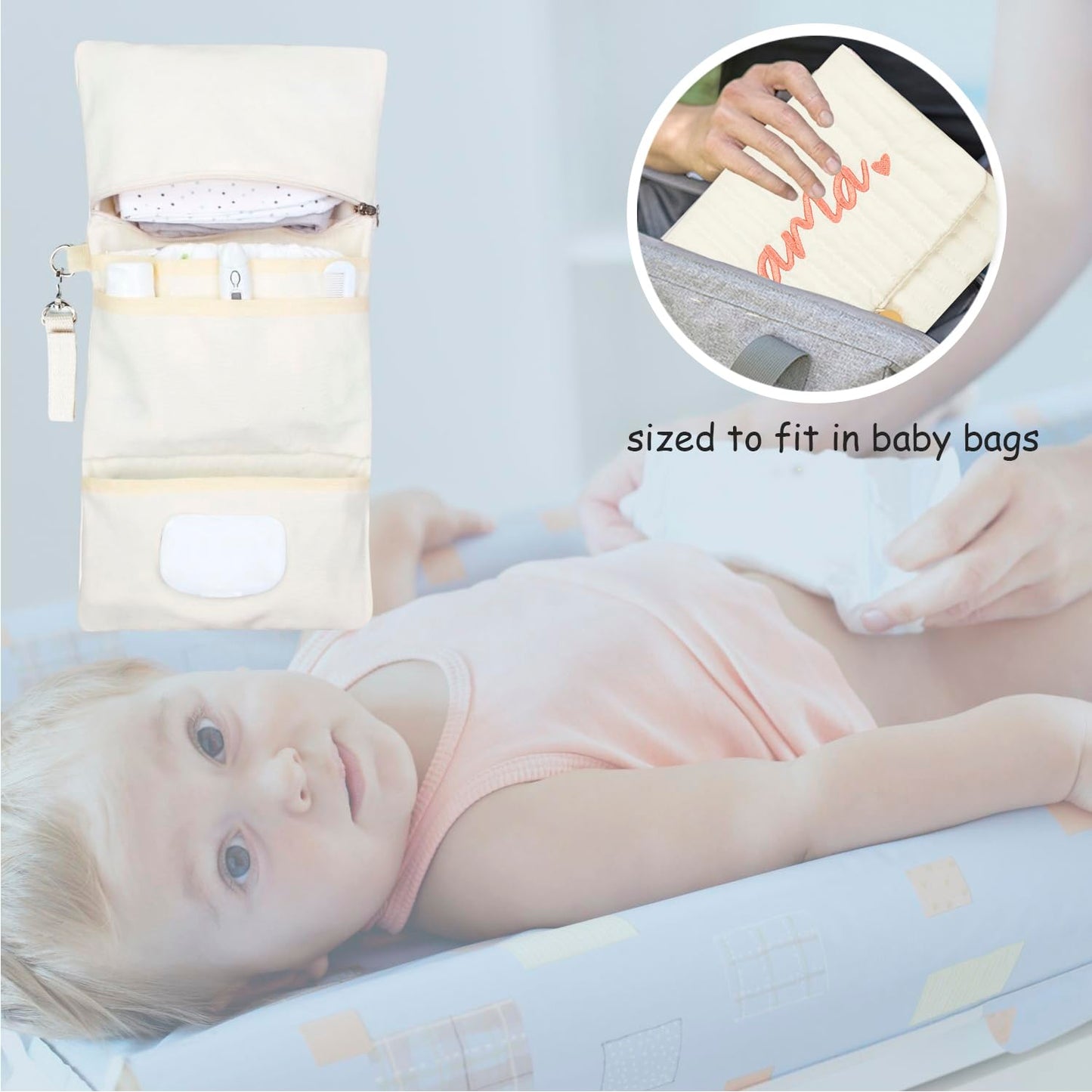 MODAKIDS - Organizador de bolsas de bebé, mini bolsa de pañales portátil, juego de viaje con acolchado con correas para carriola (Mama)