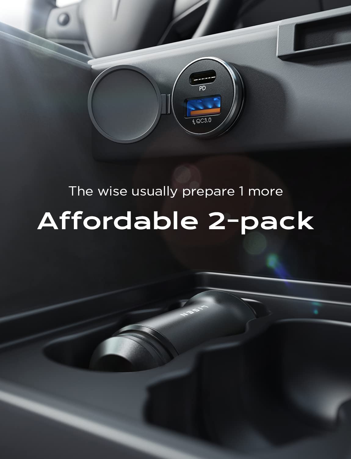 LISEN 54W 2 Piezas Cargador para Auto Rapida PD 30W [Todo Metálico], Cargador Auto Tipo C QC 18W, Carga para Carro Compatible con iPhone 16/15/14 Pro MAX, Galaxy S25/24/23 Ultra, Xiaomi, Motorola