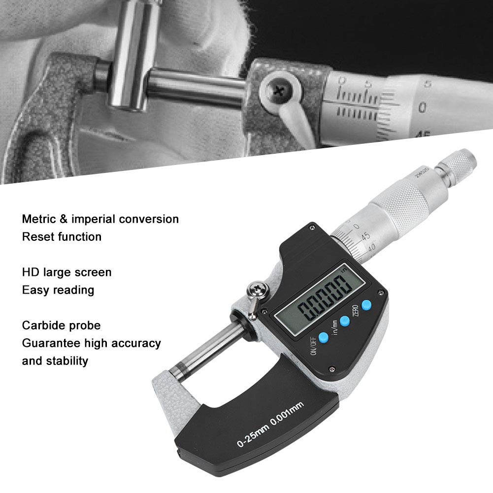 Micrómetro Digital Pantalla Grande Precisión Métrico Externo Imperial 0-25 mm para Medición de Espesor
