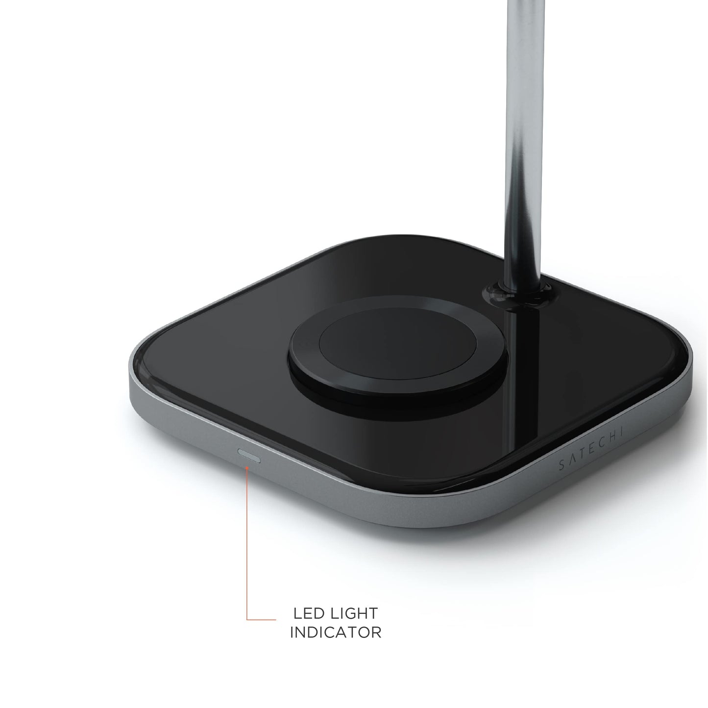 Soporte para Auriculares SATECHI Gris con Carga Inalámbrica y USB Tipo-C Compatible con iPhone y Dispositivos Qi