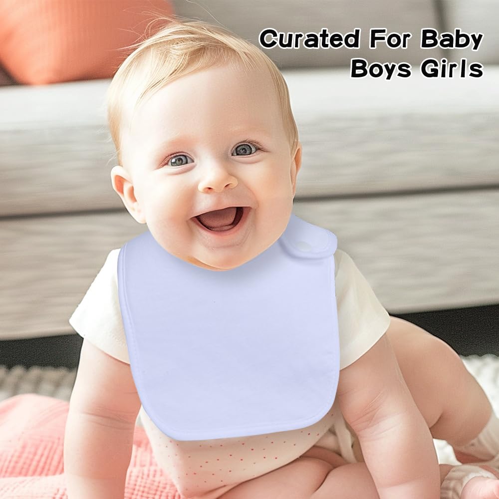 lazyrhino - Paquete de 8 baberos unisex ajustables con broches de presión ultra suaves y absorbentes para la dentición para niños y niñas (blanco)