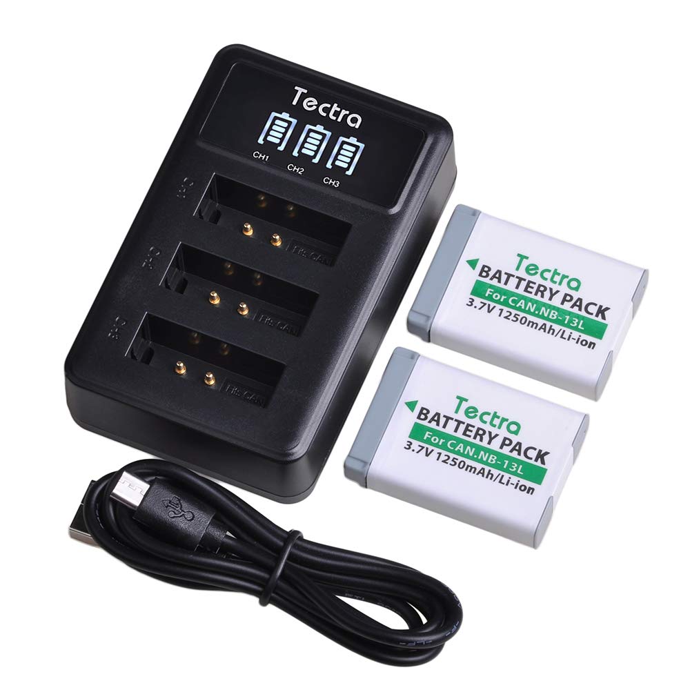 Batería Tectra NB-13L y Cargador LED USB Canon Negro Paquete Doble