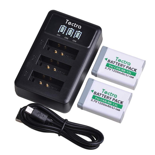 Batería Tectra NB-13L y Cargador LED USB Canon Negro Paquete Doble