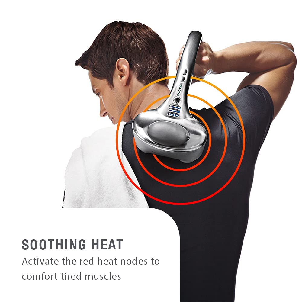 Mástil inalámbrico, masajeador de percusión de espalda, amasado profundo, doble nodo, portátil, ligero, recargable, Brookstone Max 2, plata (B-HHP-650J)