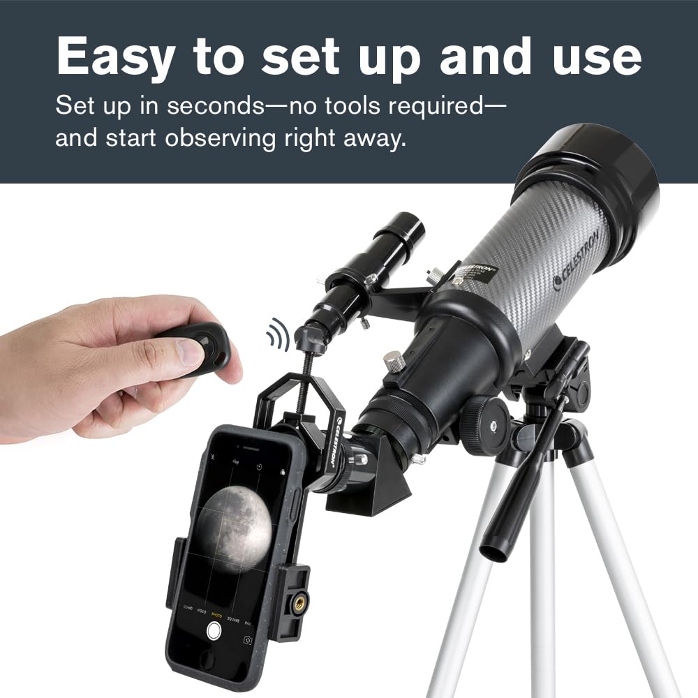 Celestron - 70mm Travel Scope DX - Portable Refractor Telescope - Fully-Coated Glass Optics - Ideal Telescope for Beginners - Digiscoping Smartphone Adapter